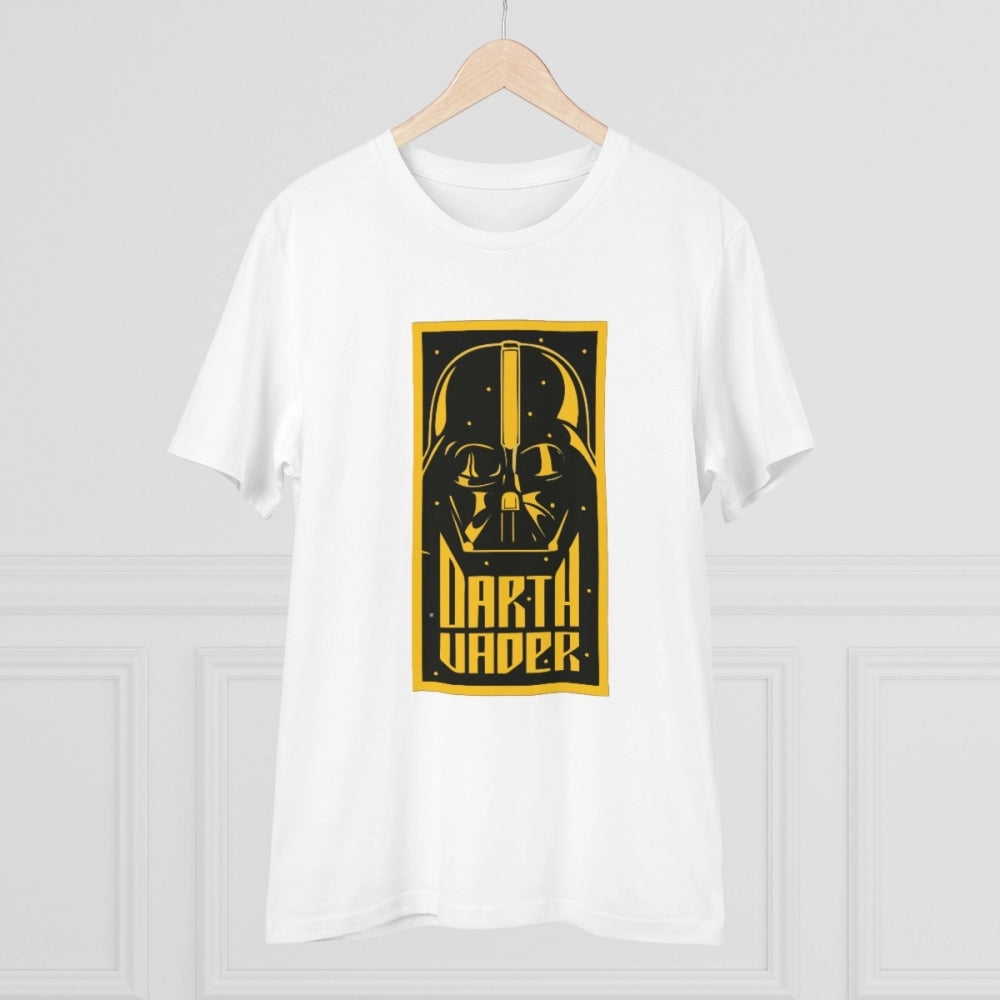 White PC cotton Darth Vader printed men's t-shirt, half sleeve, round neck design for casual wear