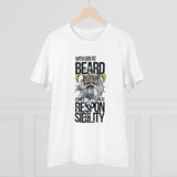 White PC Cotton 'With Great Beard Comes' Men's Half-Sleeve T-Shirt (180GSM)