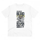 White PC Cotton T-shirt for men with "With Great Beard Comes" print, half sleeve, round neck, 180GSM thread count