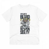 White PC Cotton T-shirt for men featuring 'With Great Beard Comes' design, 180GSM thread count, half sleeve, round neck. Casual wear