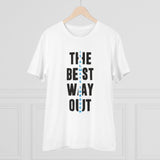 White PC Cotton Men's The Best Way Out Printed Half Sleeve T-Shirt (180GSM), casual occasion wear