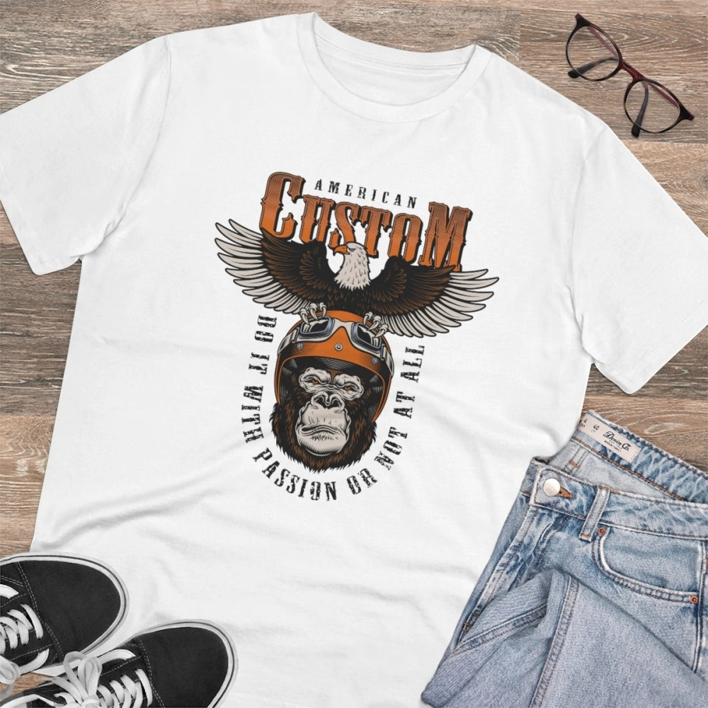 White PC Cotton Gorilla Design Men's Half Sleeve T-Shirt (180GSM), casual wear with vibrant artwork