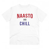 White PC cotton Nasto And Chill printed men's T-shirt (180GSM), half sleeve, round neck design for casual occasions
