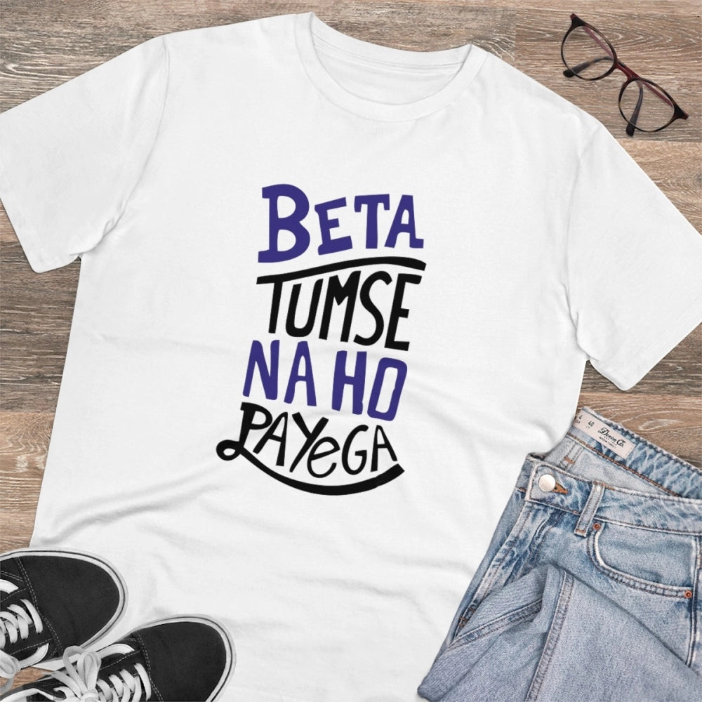 White PC Cotton Men's Tumse Na Ho Payega T-Shirt (180GSM), half sleeve round neck, casual wear