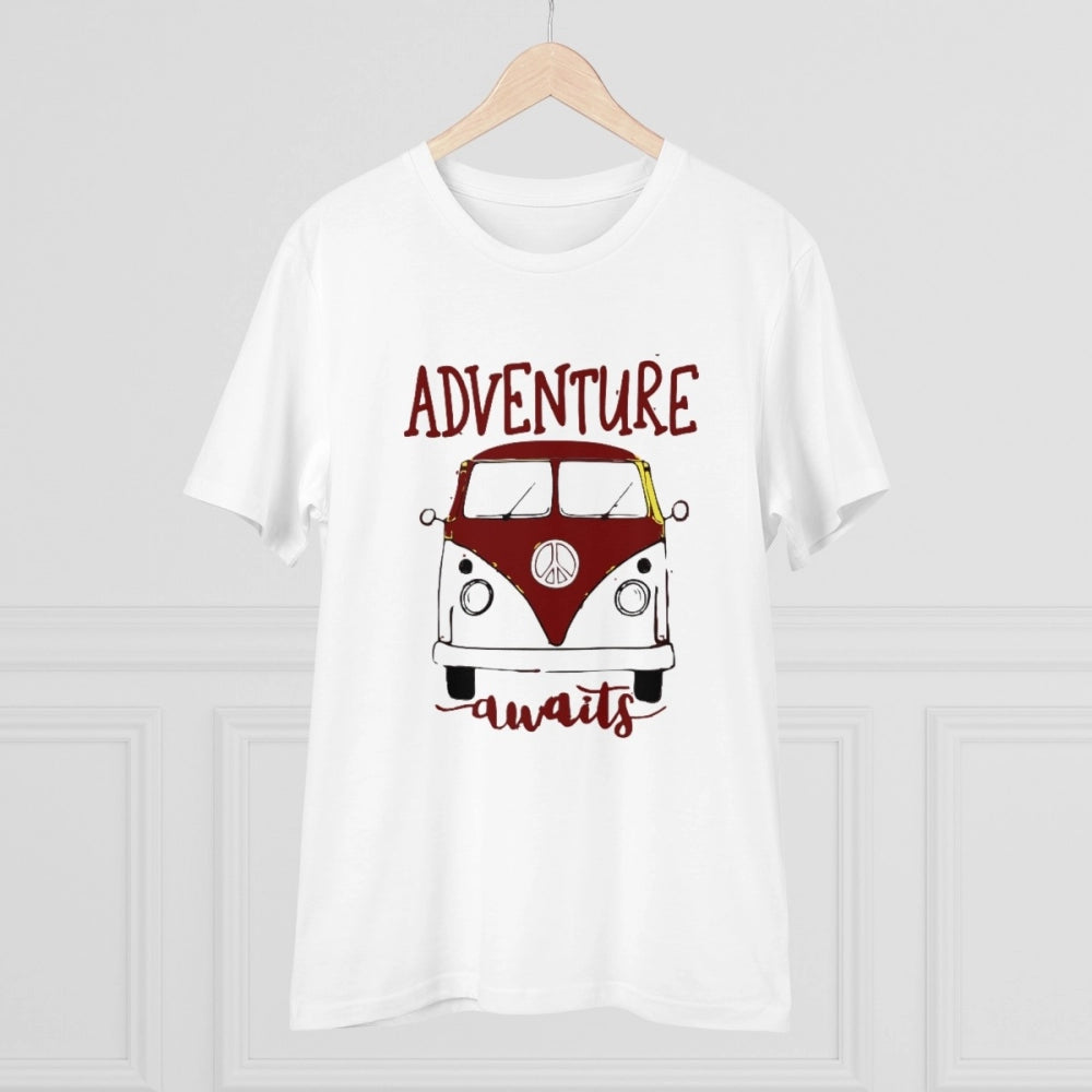 White PC Cotton men's Explore The Unseen printed half-sleeve T-shirt (180GSM) for casual occasions