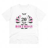 White PC cotton 20th birthday printed men's t-shirt, half sleeve with round neck, 180GSM thread count