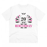 White PC cotton 20th birthday printed men's t-shirt, half sleeve with round neck, 180GSM thread count
