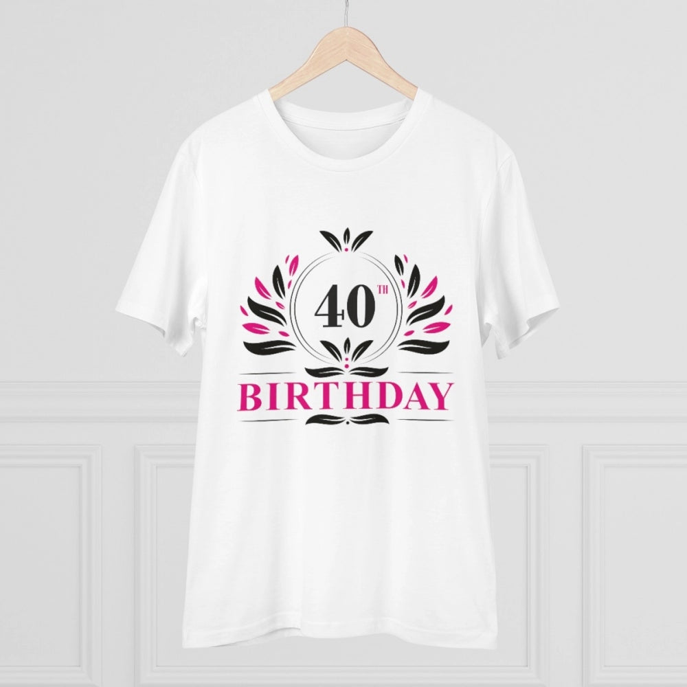 White PC Cotton Men's 40th Birthday Printed Half Sleeve T-Shirt (180GSM) - round neck, casual occasion
