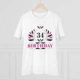 White PC Cotton Men's 34th Birthday Printed Half Sleeve T-Shirt, 180GSM thread count