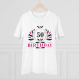 White PC Cotton 50th Birthday Printed Men's T-Shirt, half sleeve, round neck, 180GSM thread count