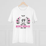 White PC Cotton Men's 49th Birthday Printed Half-Sleeve T-Shirt (180GSM) on display, casual wear for special occasions