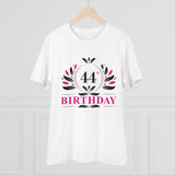 White PC Cotton Men's 44th Birthday Printed Half-Sleeve T-Shirt (180GSM), casual occasion wear on display