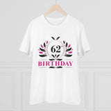 Men's white PC cotton 62nd birthday printed half-sleeve round neck T-shirt (180GSM), casual occasion wear for men