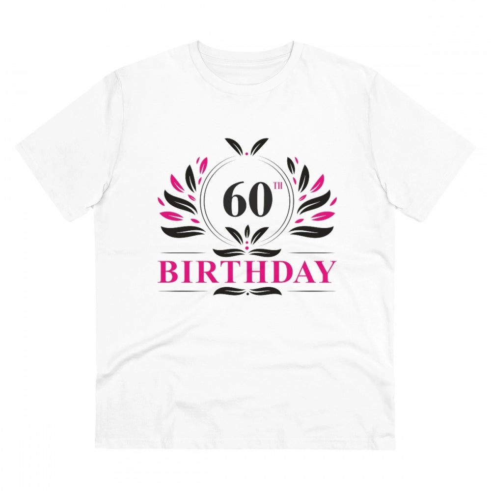 White PC cotton 60th birthday printed t-shirt for men, half sleeve round neck design with 180GSM thread count