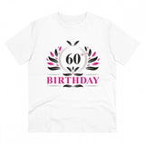 White PC cotton 60th birthday printed t-shirt for men, half sleeve round neck design with 180GSM thread count