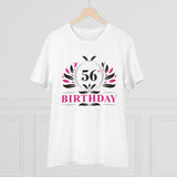 White PC Cotton 56th Birthday Printed T-Shirt (Half Sleeve, Round Neck), men's casual wear on model