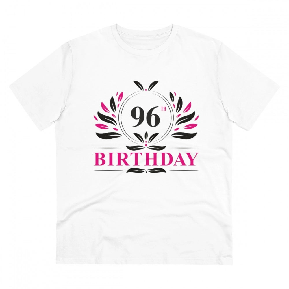 White PC Cotton 96th Birthday Printed Men's T-Shirt with Half Sleeve and Round Neck, Thread Count 180GSM (occasional variation in actual color)