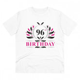 White PC Cotton 96th Birthday Printed Men's T-Shirt with Half Sleeve and Round Neck, Thread Count 180GSM (occasional variation in actual color)