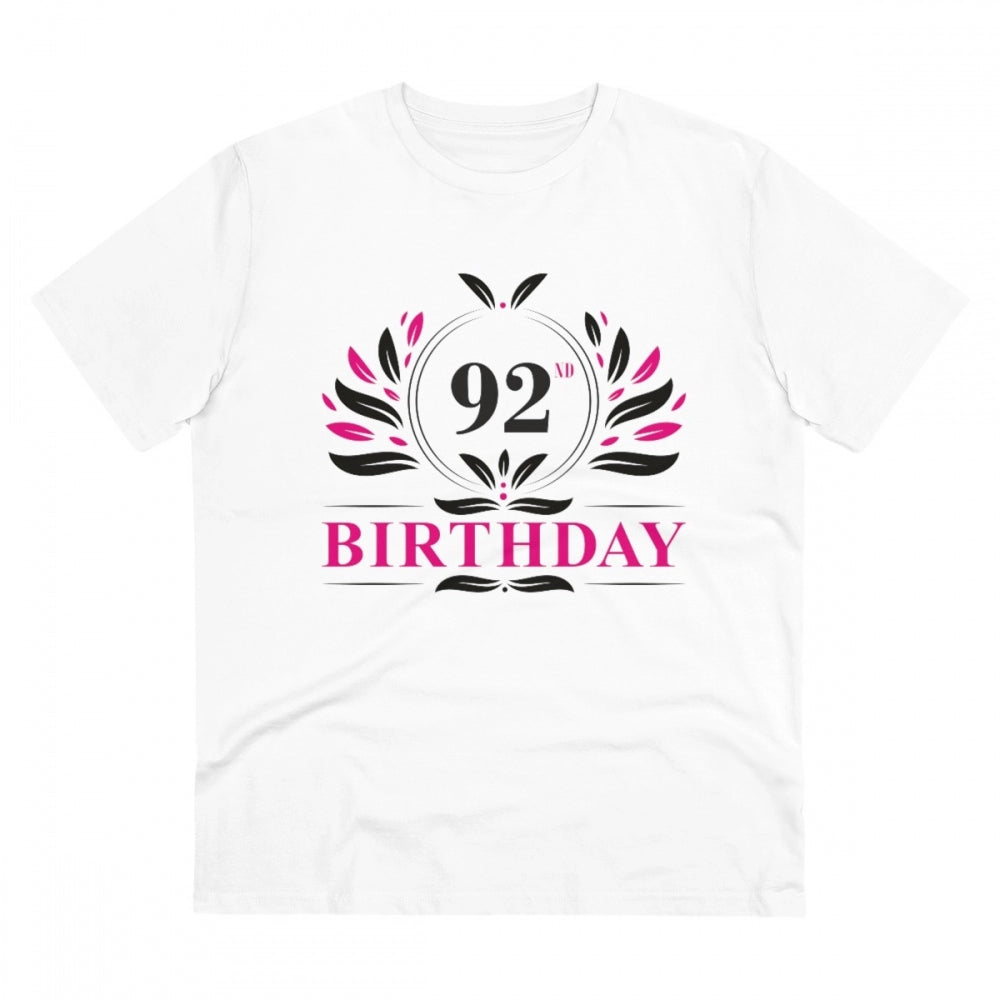 White PC Cotton Men's 92nd Birthday Printed Half-Sleeve T-Shirt on display