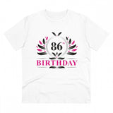 White PC Cotton Men's 86th Birthday Printed T-Shirt (Half Sleeve, Round Neck) on display, 180GSM thread count