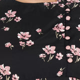 Black poly crepe women's maxi dress for casual wear, round neck, short sleeves