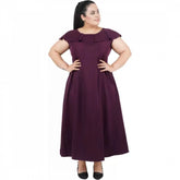 Purple fit-and-flare polyester dress for women, suitable for casual occasions