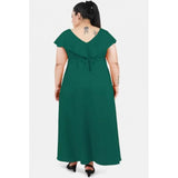 Green polyester fit-and-flare dress for women, suitable for casual occasions