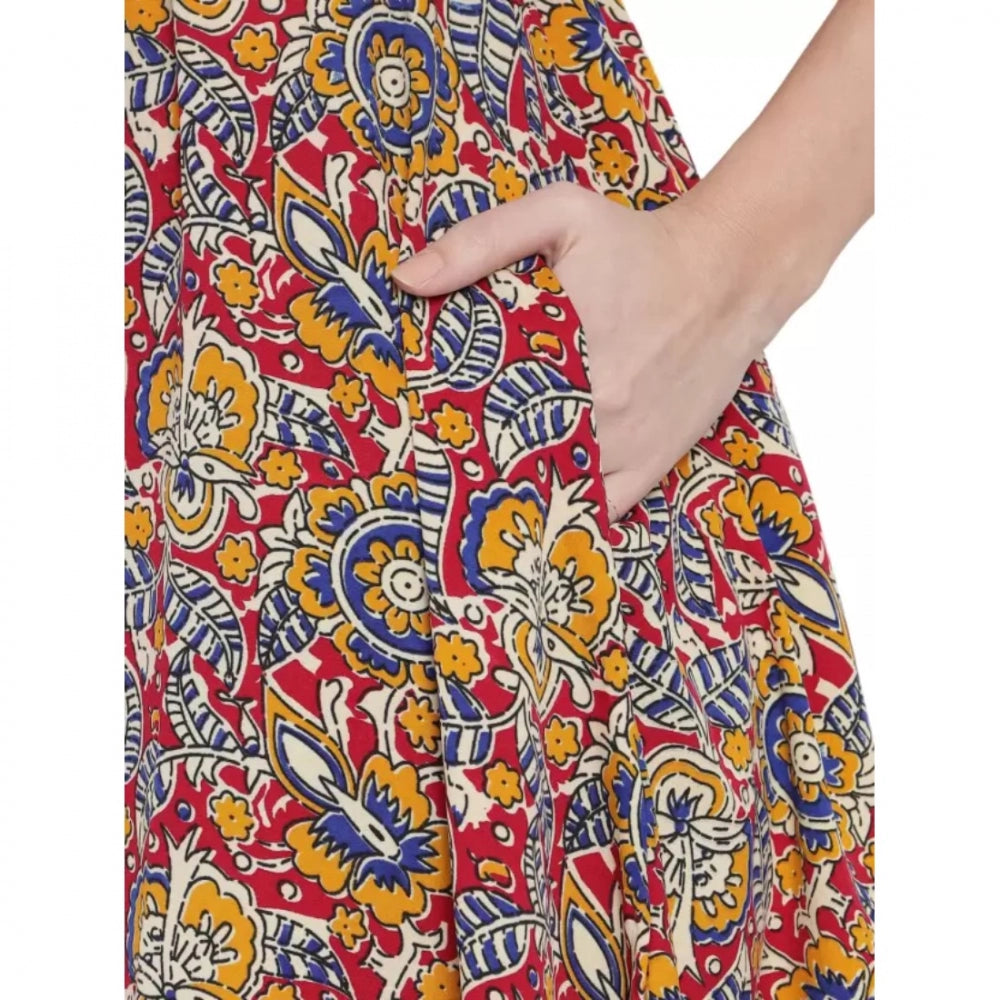 Maroon polyester fit-and-flare dress for women, ideal for casual occasions with 3/4 sleeves
