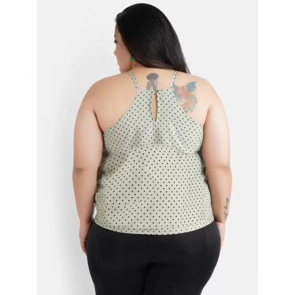 Grey crepe women's casual sleeveless polka print top for summer outings