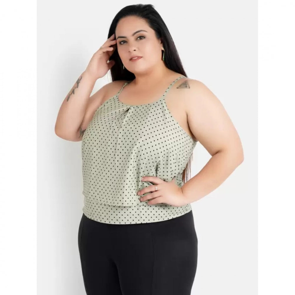 Grey crepe women's casual sleeveless polka-print top for casual occasions