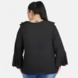 Black Georgette women's casual bell sleeve top, tie-up neck with full sleeves