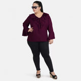 Purple georgette women's casual bell sleeve top for everyday wear