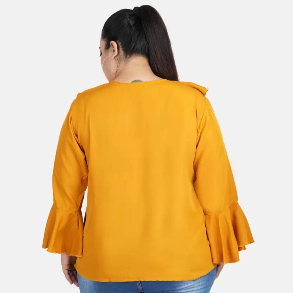 Yellow Georgette Women's Casual Bell Sleeve Top - Tie-up style, full sleeve for casual occasions
