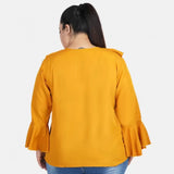 Yellow Georgette Women's Casual Bell Sleeve Top - Tie-up style, full sleeve for casual occasions