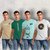 Green polycotton round neck t-shirts, FLYIND VOGUE OUTFIT for men's summer wear, pack of 4 with short sleeves and printed design