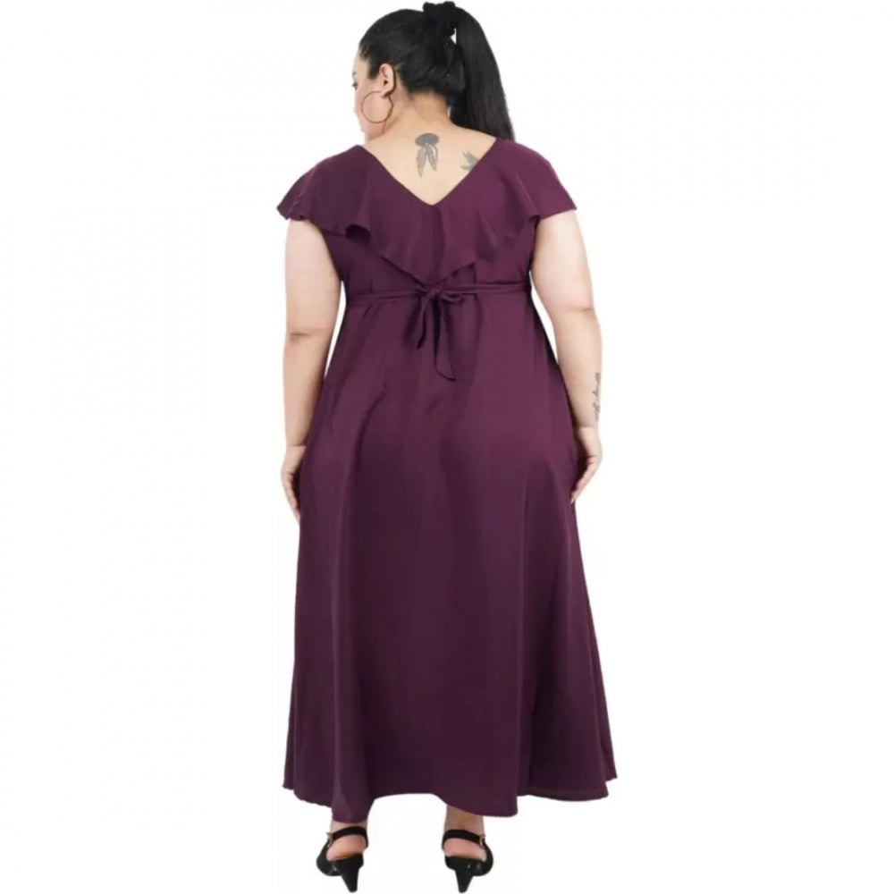 Purple fit and flare polyester dress for women, suitable for casual occasions
