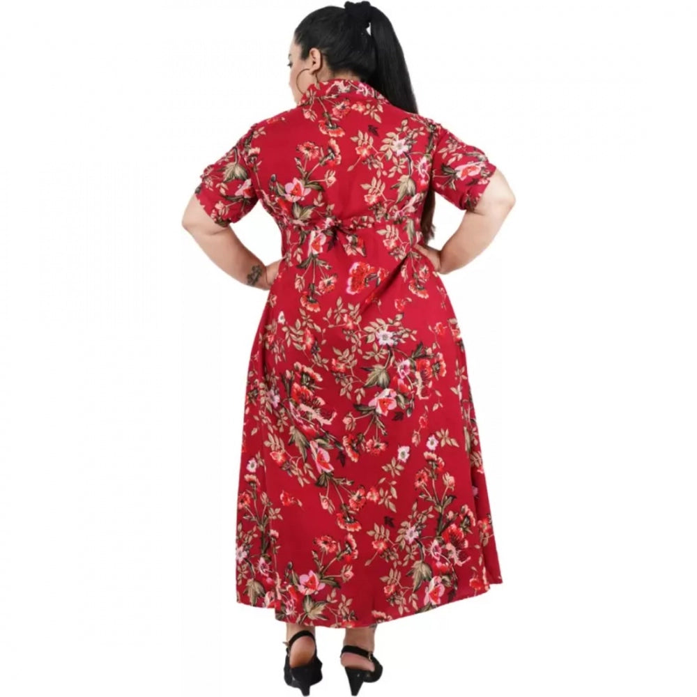 Maroon fit-and-flare polyester dress for casual wear, vibrant color on model