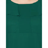 Green polyester fit and flare dress for women, casual occasion with round neck and short sleeves
