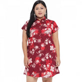 Maroon polyester women's casual short-sleeve shirt on hanger