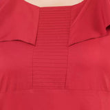Maroon polyester fit-and-flare dress for women's casual occasions, round neck, short sleeves