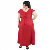 Maroon polyester fit and flare dress for women's casual occasions, round neck, short sleeves