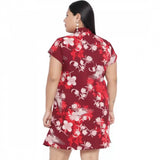 Maroon polyester women's casual shirt with short sleeves