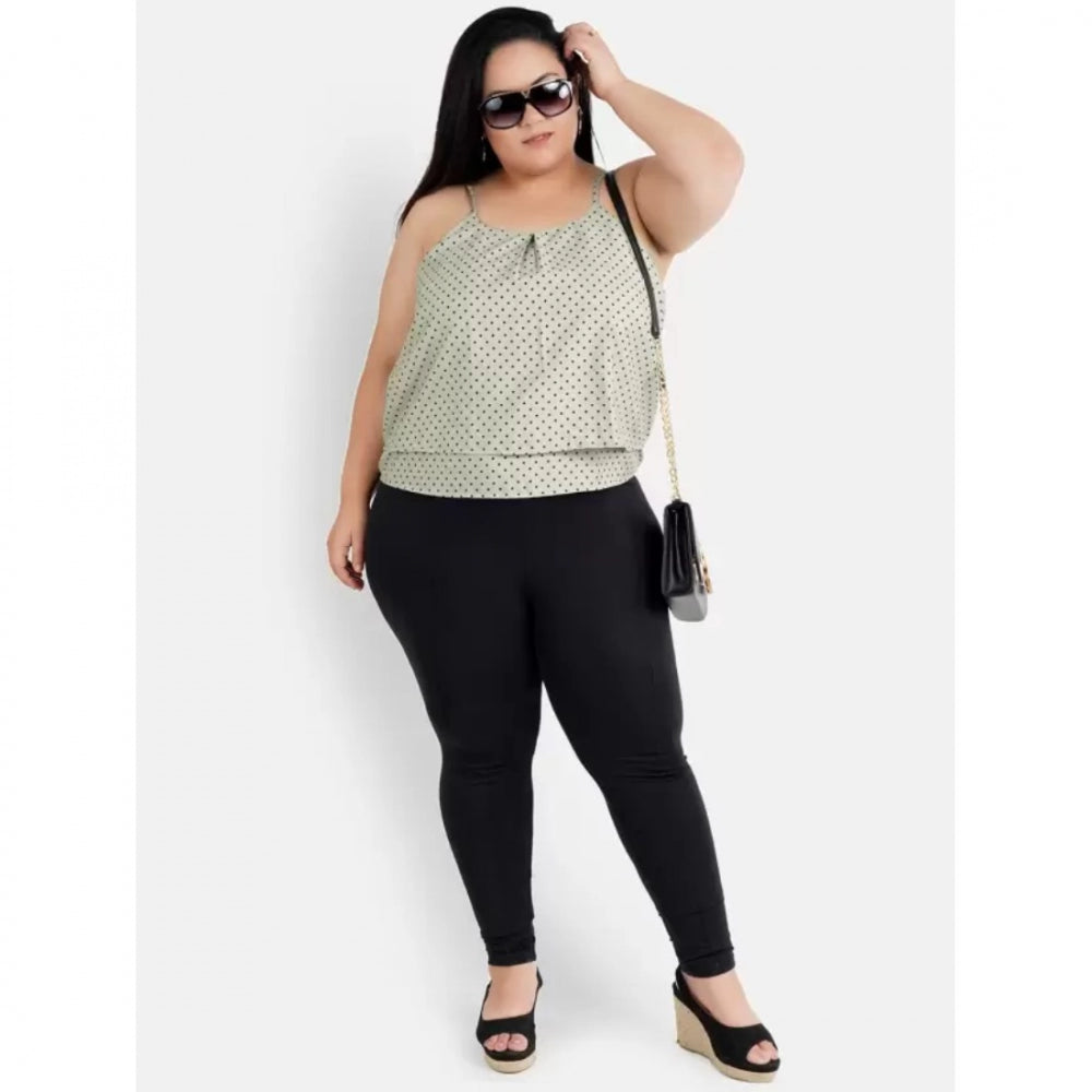 Grey crepe women's casual sleeveless polka print green top for everyday wear