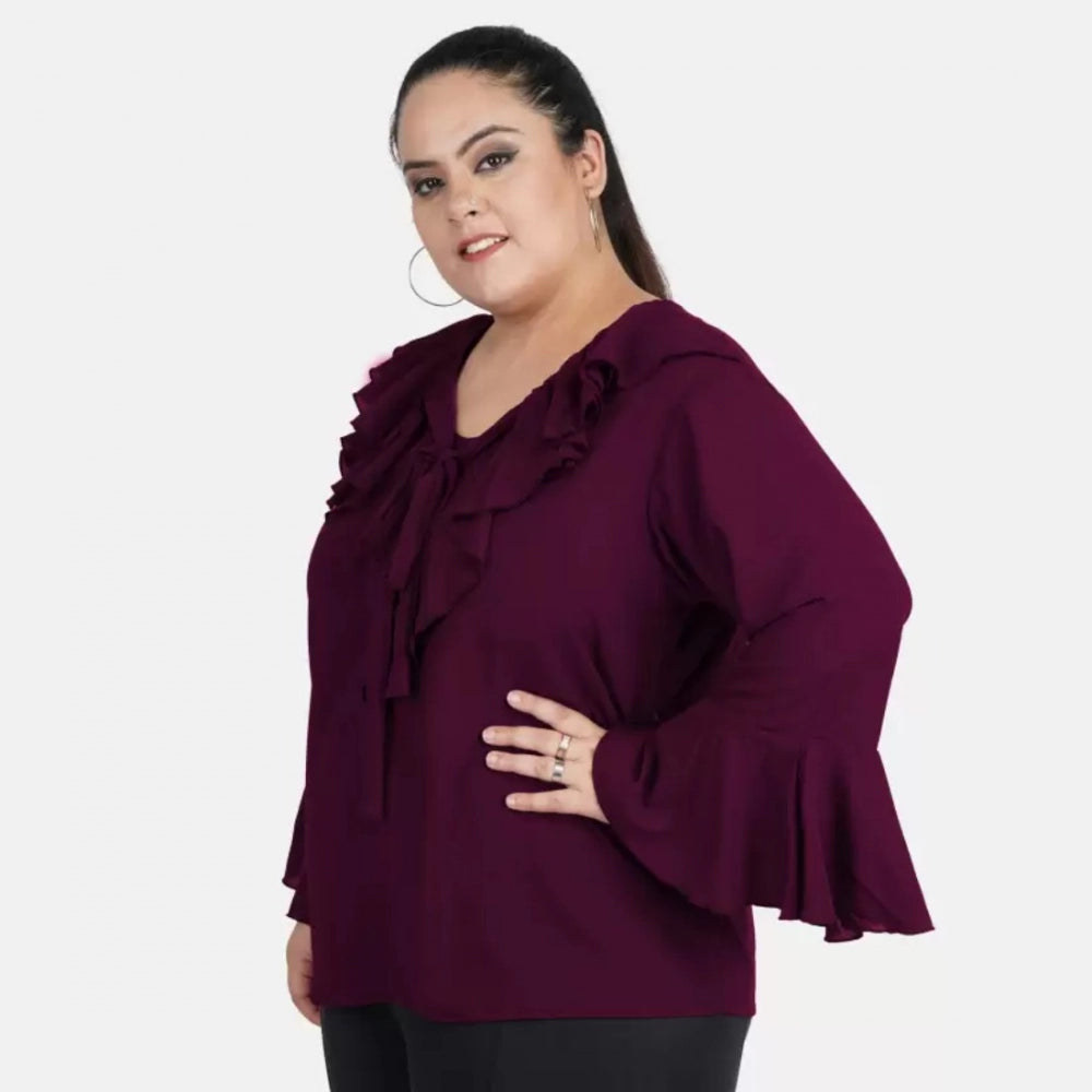 Purple georgette women's casual bell sleeve top for everyday wear