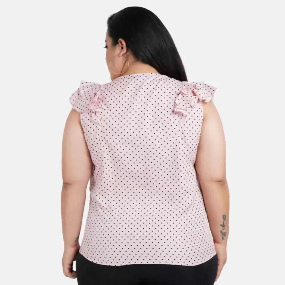 Pink crepe women's casual flared sleeve printed top, V-neck style for versatile, everyday wear