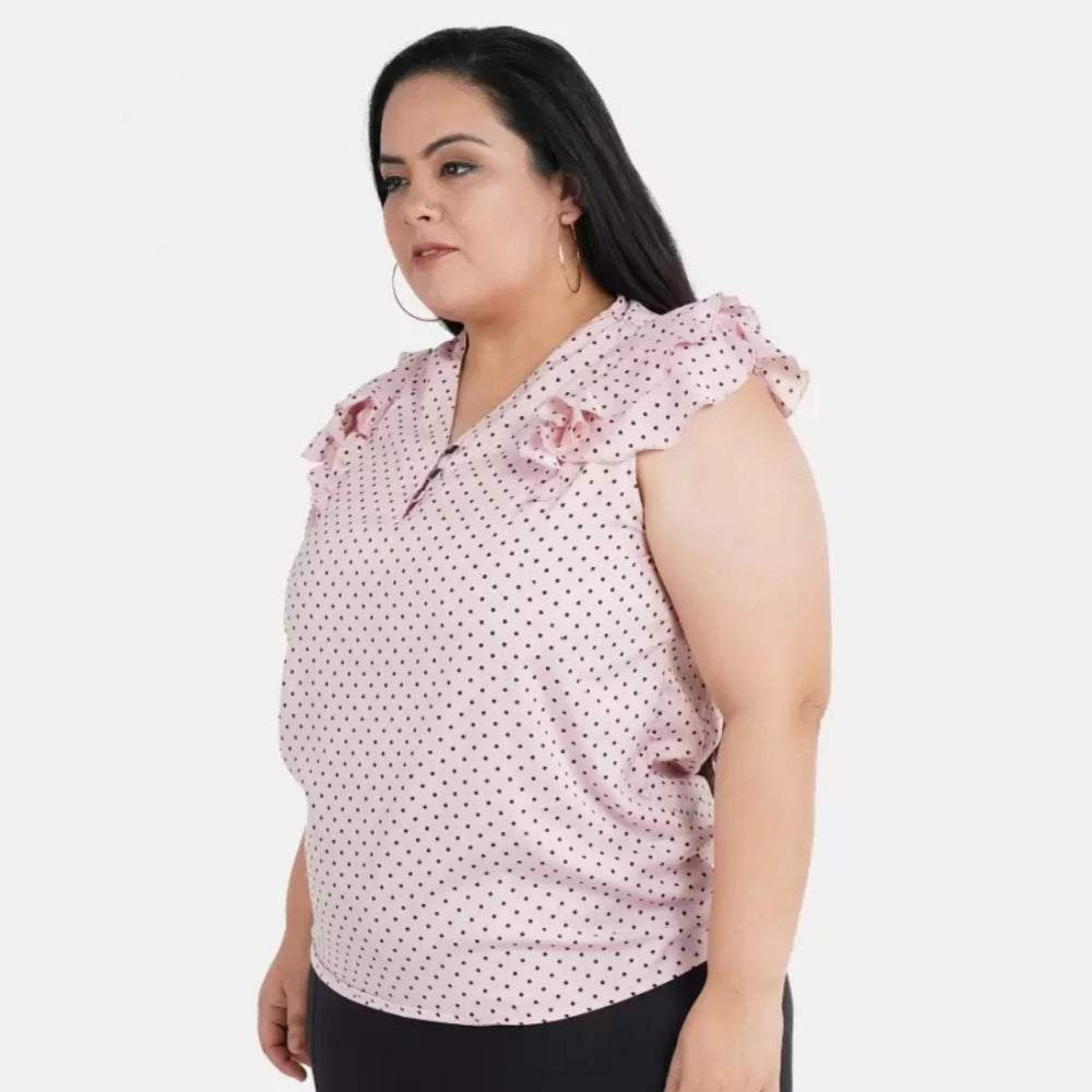 Pink crepe women's casual flared sleeve printed top for everyday wear