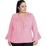 Women's casual bell sleeve solid pink top, tie-up with full sleeves made of Georgette fabric for casual occasions