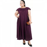 Purple polyester fit-and-flare dress for women, ideal for casual occasions