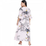 White polyester fit and flare dress for women, 3/4 sleeve with round neck, casual occasion wear