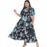 Multicolor polyester fit-and-flare women's dress, casual occasion wear on mannequin
